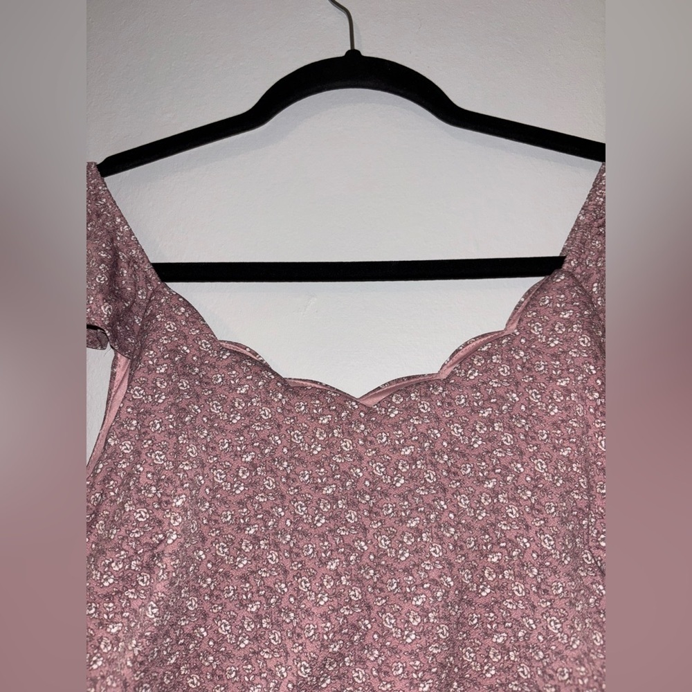 Monteau Scalloped Neckline Pink Floral Mini Dress - Picture 2 of 5